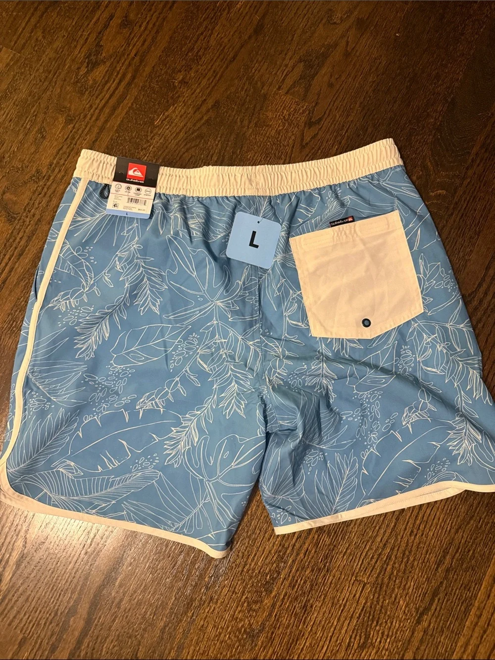 Quiksilver Blue Floral Print Men’s Swim Trunks with Contrast Pocket large